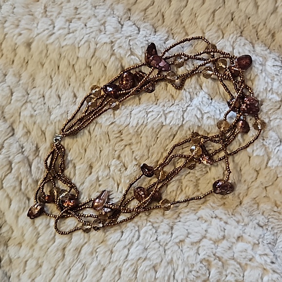 #0166 vintage? necklace 5 Strand Necklace Mixed Beads Bronze - Picture 3 of 4